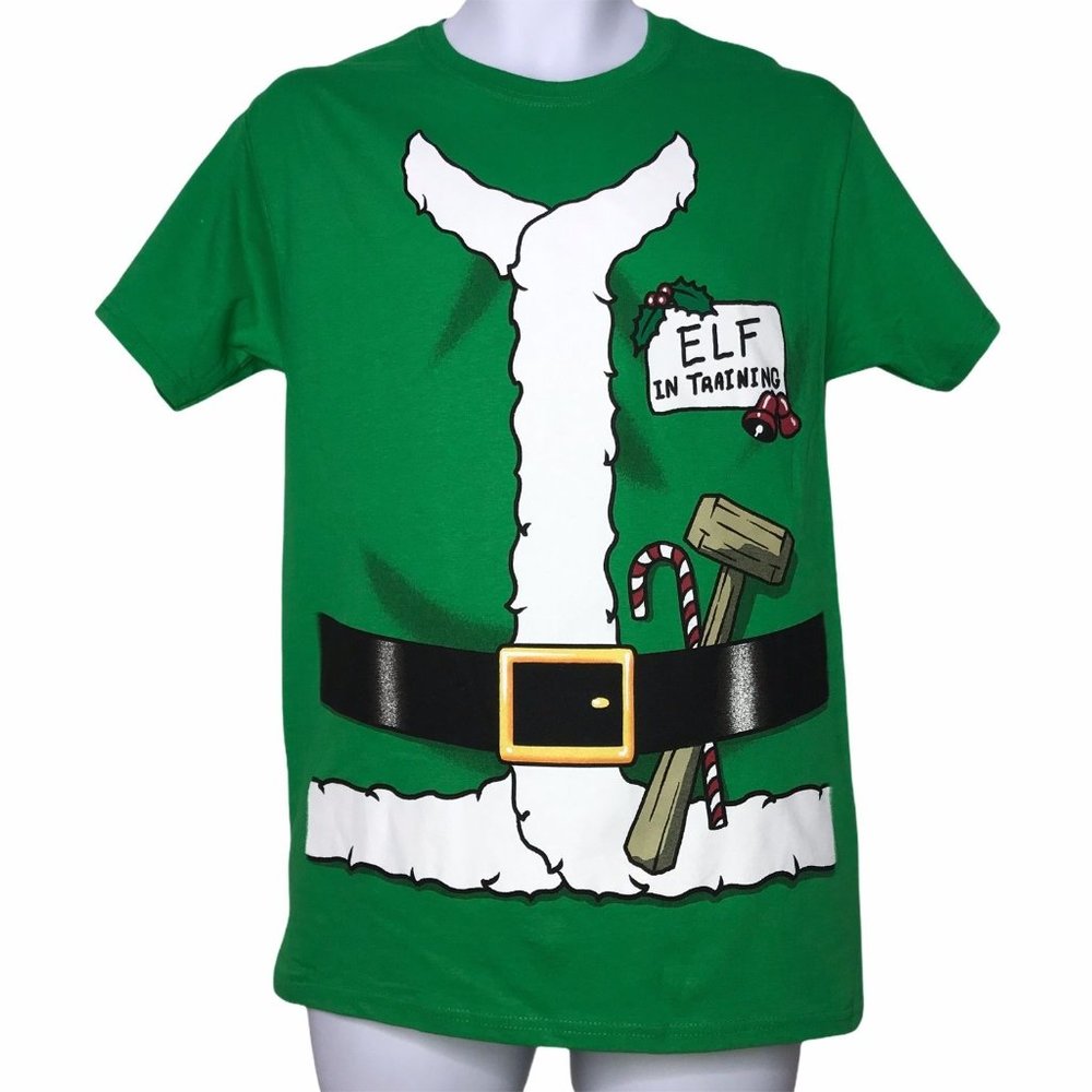NWT Fruit of the Loom Graphic Elf in Training Christmas Holiday T-Shirt Tee M